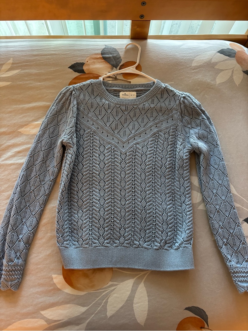 Pointelle Knit Crewneck Sweater in Light Blue - Women